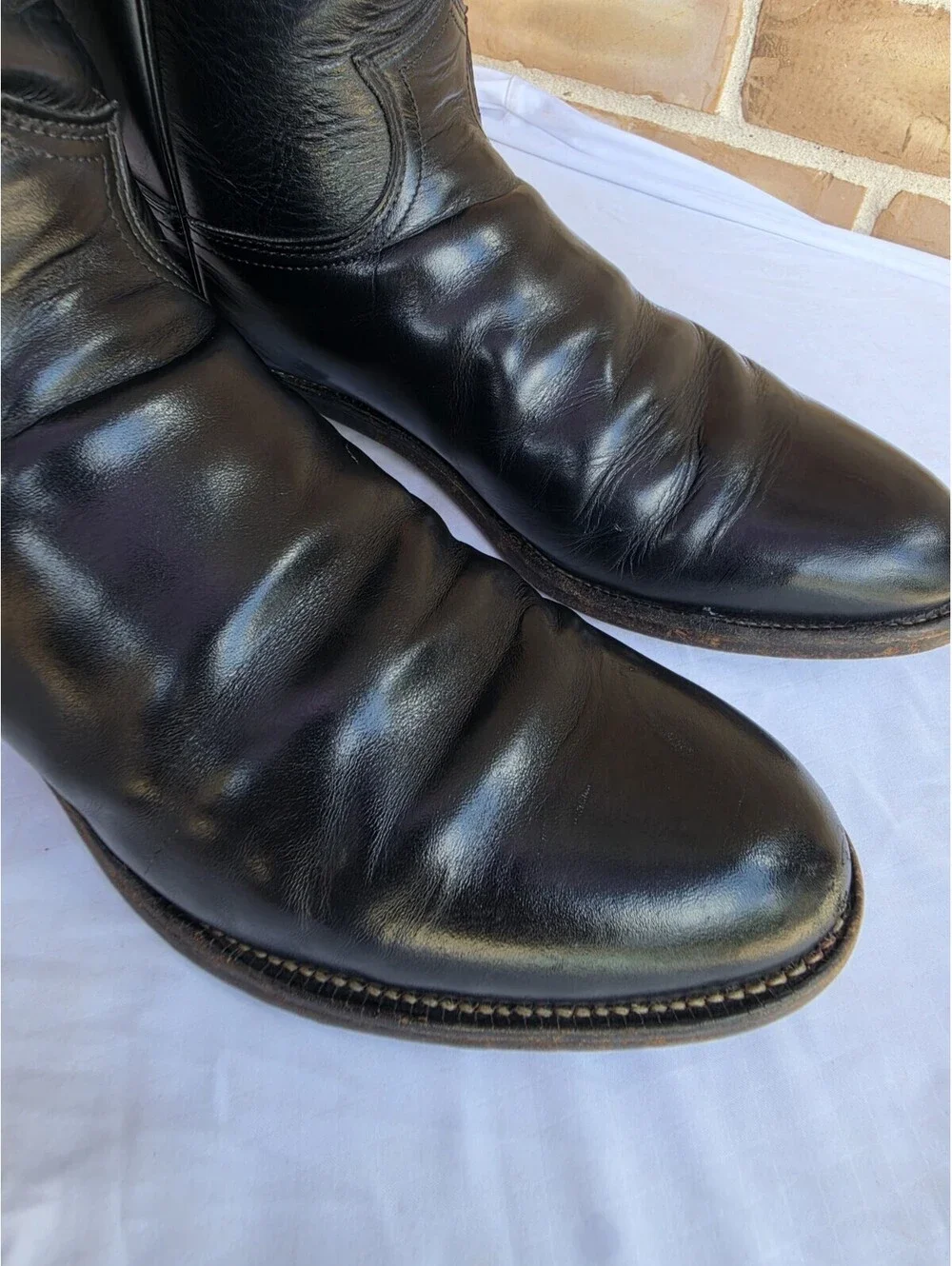 Vintage Justin Roper Boots Mens 10.5 D Black Leather Cowboy Western USA 3133
